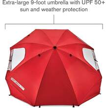 ‎61 X 4.4 X 2.8 Inches 9-Foot Umbrella - Heavy-Duty 1.25" Center Pole & Twist Handle Auger - UPF 50+ Sun Protection - Privacy Side Panels, Zippered Windows & 2 Interior Pockets ,Red - Red - View 3