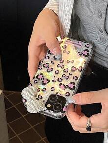1pc Luxury Rhinestone Leopard Print Bow Phone Case Compatible With Apple 16 Apple 16 Plus Apple 16 Pro Max 15 14 13 12 11 Pro Max Cute Bowknot Shockproof Cases