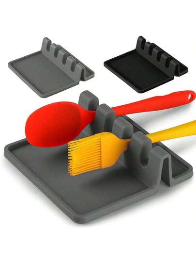 1pc Silicone Kitchen Utensil Holder With Drip Pad, Suitable For Various Utensils, Heat Resistant Spoon Rest, Applicable For Stove, Kitchen Utensil Rack For Holding Ladles And Tongs
