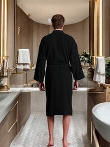 UNISEX BATHROBE, WIDE AND LONG, EXCELLENT ABSORPTION, MICRO-TOWEL FABRIC (COTTON WITH MICROFIBER) - Black - View 8