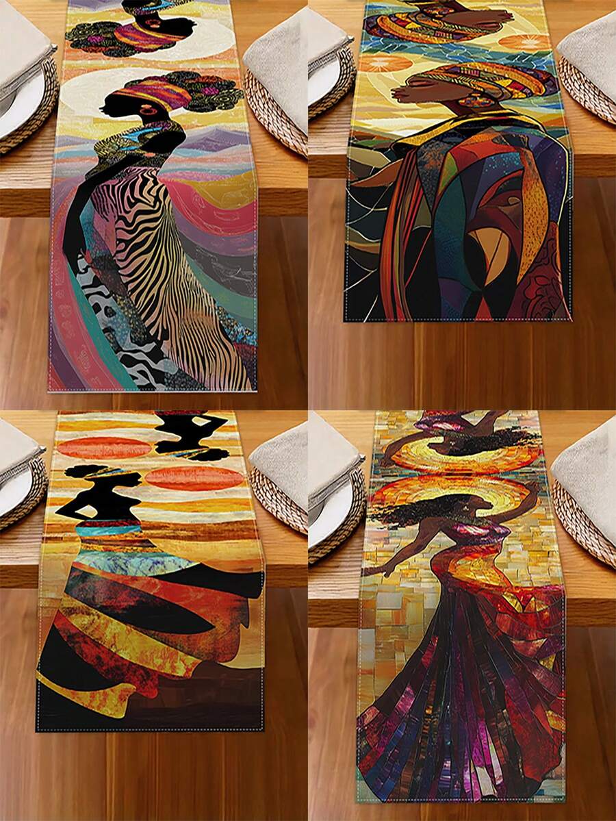 1 Stück Tischläufer aus Leinen mit afrikanischem Bohemian-Motiv, bunter Hintergrund, geeignet für Küche, Esstisch, Innen- und Außendekoration, Partyzubehör, 13 x 72 Zoll - Verschiedenfarbig - Übersicht 1