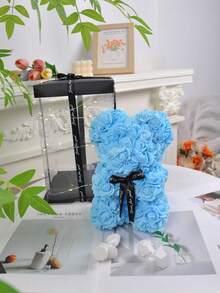1 PIEZA Oso de rosas como regalo del Día de la Madre, Oso de peluche de rosas para aniversario de bodas, cumpleaños, mejor regalo, adorable y romántico, oso de flores eternas en caja de regalo de PVC (se compra la caja de regalo por separado) - cielo azul - Ver 4