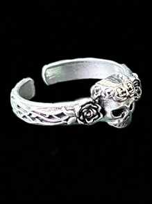 1 Stück Modischer Vintage Gothic Schwarzer Rosen- Und Totenkopf-dekor, Verstellbarer Offener Ring, Geeignet Für Den Täglichen Gebrauch/party/events, Accessoires Für Männer Und Frauen, Tolles Geschenk