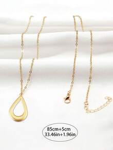 1pc Fashionable Hollow Water Drop Stainless Steel Lightweight Pendant Necklace For Women - Gold - View 4