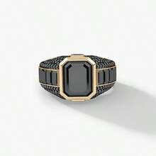 1pc Men's Engagement Ring, Fashion Business Style Gold Color Cubic Zirconia Decor Ring, Suitable For Men's Daily Wear, Engagement, Wedding, Anniversary, Party, Jewelry Gift For Valentine's Day, Birthday - Gold - View 3