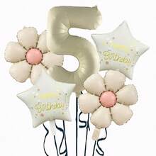 5pcs Metallic Foil Number Balloon Set, Cream Color, Decoration For Birthday Party - Multicolor - View 6