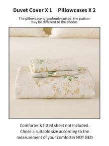 3pcs/Set Floral Leaf Pattern Duvet Cover Set(1 Duvet Cover & 2 Pillowcase)Soft And Skin-Friendly Duvet Cover Bedding Set For Home, All Season Bed Sheets Set