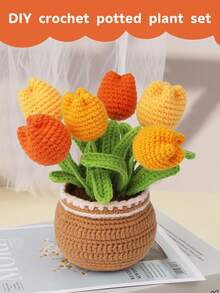 1 套钩针入门套件 - 薰衣草和郁金香盆栽植物、毛线球、DIY 手工套件，配有基本配件和初学者说明 - 彩色 - 查看 5