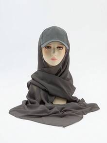 1pc Women's Spring/Summer/Autumn Chiffon Patchwork Baseball Cap Integrated Turban Hijab Scarf Hat, Sun Protection Hair Sleep Cap - Multicolor - View 24