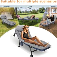 PERRTWDLF Cama de camping plegable con bolsillos laterales | Cama de camping Carp Cot con respaldo ajustable en 5 posiciones | Cama plegable para jardín, playa, interior y exterior, 190 x 65 cm (gris)