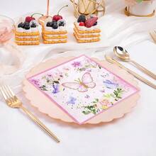 80/40/20 piezas Servilletas desechables de 13 * 13 pulgadas con estampado de mariposas y flores en rosa y azul, para uso en fiestas de cumpleaños, reuniones familiares, banquetes de bodas, decoración de hoteles y restaurantes - Rosa - Ver 7