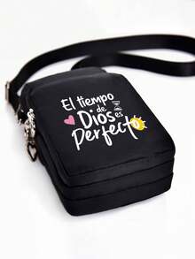 Printed With"Tiempo"Pattern Crossbody Bag,Sports Running Armband Bag, Multi Layer Mobile Phone Bag, Outdoor Cycling Wrist Bag With Earphone Hole,Women's Phone Bag, Mini Crossbody Bag, Vertical Coin Purse For Women,Sports Arm & Running Wrist Bag, Mini Casual Crossbody Phone Bag With Earphone Hole,Fashion White-Collar Workers College,Work, Business, Commute,Office,For Lover,For Birthday Gift - Black - View 4