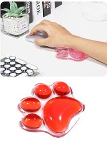 1 件装透明硅胶鼠标垫，带可爱爪子设计，办公室腕托垫，3D 防滑猫爪形手枕，丝滑亲肤防水桌垫 - 彩色 - 查看 2