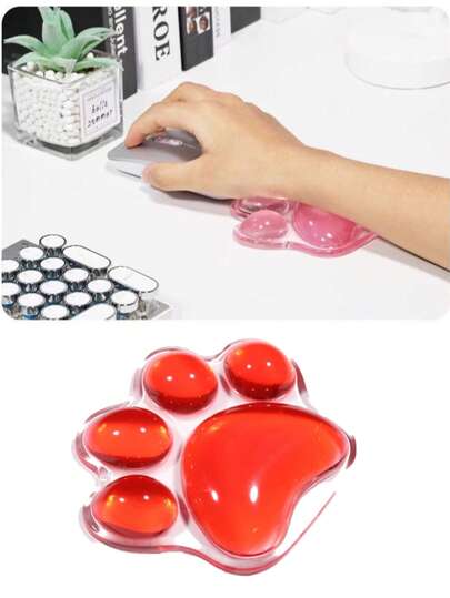1 pieza Alfombrilla de ratón de silicona transparente con diseño de patita adorable, reposamuñecas de oficina, almohada de mano con forma de garra de gato antideslizante 3D, estera de escritorio suave, a prueba de agua y amigable con la piel