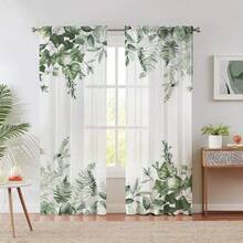 مجموعة ستائر شفافة بتصميم جيب العصا لسهولة التعليق، مثالية للمطبخ والكافيه وغرفة المعيشة والمائدة والشرفة والحديقة وغرفة النوم، للربيع، قطعتان