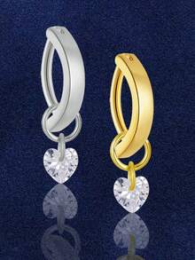 1pc 925 Sterling Silver Heart Shaped Navel Ring, Inlaid With Gemstones, Belly Button Ring - Gift For Her - Navel Nails - View 6