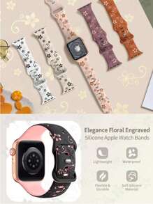 2 piezas Correa para reloj compatible con Apple Watch de 41mm, 40mm, 44mm, 45mm, 42mm, 38mm, 49mm (2024) y 46mm para mujer, con grabado de flores de dos tonos, correa de silicona suave estilo flores, regalo sorpresa para el Día de San Valentín o el Día de la Madre.