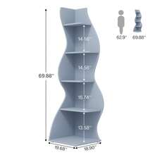 70-Inch Five-Layer Corner Bookshelf, Book Corner, Corner Display Cabinet, Room Decoration Shelf, Bedroom Decoration Shelf, Suitable For Living Room, Study And Bedroom, Easy To Install, Indoor Plant Stand, Modern And Simple Style - Màu xanh lam - Xem 3