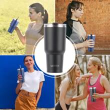 watersy 1 Stück WATERSY 20oz 40oz Thermobecher mit Deckel, doppelwandiger vakuumisolierter Edelstahltumbler, isolierter Kaffeebecher, pulverbeschichteter Thermosbecher mit Deckel, Strohhalm und Reinigungsbürste, spülmaschinenfest