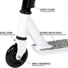 Pro Stunt Scooter, 360 Degree Spin Handlebar Trick Scooter Street Stunt Scooter Freestyle Stunt Scooters With ABEC-9 Bearings For Boys Girls Teens Age 6+ - White - View 4