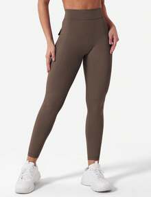 YEOREO Leggings With Pockets For Women V Back Scrunch Workout Leggings Tummy Control Butt Lifting Gym Yoga Leggings Yoga Pants For Women Winter Clothes For Women Black Pants - 咖啡棕 - 查看 5