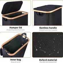 Faltbarer schmaler Wäschekorb mit Deckel, Wäschekorb mit großem Fassungsvermögen, tragbarer Wäschekorb mit Griffen zur Aufbewahrung schmutziger Kleidung, T-Shirts, Hemden und anderer Gegenstände für Badezimmer, Wohnzimmer und Waschküche, multifunktionaler Wäschekorb, Wäschekorb Badezimmer-Aufbewahrungskorb, Korb, Aufbewahrungskorb, faltbarer Wäschekorb - Schwarz - Übersicht 5