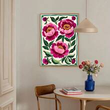 1 pieza Póster de arte de pared con pintura de lienzo de estilo bohemio con peonía rosa enmarcada/sin marco, obra de arte botánica minimalista floral abstracta vintage, adecuada para dormitorio, apartamento, sala de estar, decoración del hogar moderna - Multicolor - Ver 3