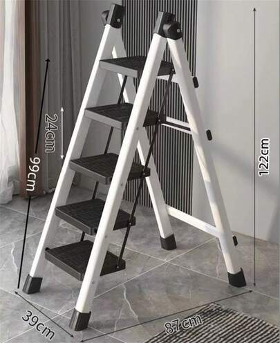 GLOBAL Z-A Escalera Plegable, de Tijera, de 3 5 Peldaños, Taburete, Antideslizante, Bloqueo de Seguridad, Fácil de Guardar, Carga hasta 150 kg, Ideal para Cocina, Pasillo, Garaje, Color Blanco