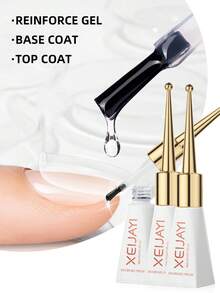 XEJAYI 3pcs 10ml No Wipe Reinforce Gel Top Coat And Base Coat Set - Shine Finish And Long Lasting, Soak Off LED Nail Lamp Gel Base Top Coat Glossy Shine Finish Nail Art Design Gifts For Women - 無色 - 查看 2