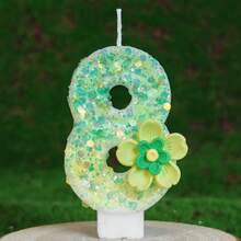 绿色花卉星光闪亮数字蜡烛，生日派对房间装饰，生日礼物，周年庆典手工制作，婚礼 - 綠色 - 查看 12