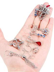 2pcs Adjustable Non-Piercing Nipple Rings – Wing-Shaped Dangles With Red Waterdrop & Blue Snowflake CZ, 316L Stainless Steel Faux Jewelry For Women & Girls (Silvery/Rose Golden/Black)