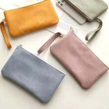 Large Capacity PU Leather Cosmetic Bag, Soft Phone Pouch, Solid Color Anti-Fouling Stationery Bag, Coin Purse