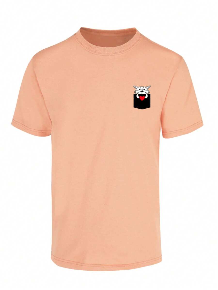 PLAYERA ZORRITO EN BOLSILLO/ HOMBRE /100% ALGODÓN SUAVE DE MODA / DURAZNO/ VARIAS TALLAS Y COLORES - Naranja Coral - Ver 1