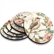 6/12pcs Set Watercolor Illustration Style Wooden Coasters, Decorated With Floral And Bird Patterns, Fresh And Elegant With Natural Vibe, Size 10*10cm, Suitable For Kitchen, Kitchen Decor, Holidays, Wedding Table, Bedroom, Room Decor, Garden Decor, Coaster Set, Beverage Coasters, Home Coasters - Multicolor - View 5