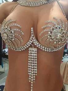 1pc European & American Windmill Crystal Bra Chain, Sexy Crystal Bikini Body Chain