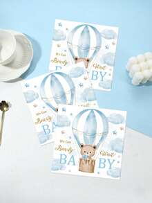 48 件 33*33 厘米/12.99*12.99 英寸一次性派对餐巾，可爱蓝色热气球和熊图案纸巾，适合各种生日、洗礼派对和日常使用 - 彩色 - 查看 3