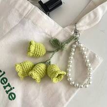 Creative Cute Girl Pearl Chain Yarn Crochet Orchid Flower Keychain Bag Decoration Buckle - Hoa linh lan - Trắng - Xem 5