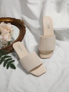 女士白色编织平底拖鞋，休闲度假沙滩凉鞋，春夏穿搭 - 米色 - 查看 5