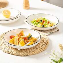 1 pieza Juego de platos blancos, plato de ensalada, plato de bistec. Plato de cerámica portátil y duradero, esencial para picnic al aire libre, elaborado para una vida saludable, ligero y adecuado para la vida moderna