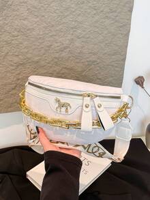 限时折扣！时尚可爱马匹鳄鱼纹女士腰包/胸包 - 黑色 - 查看 13