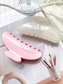 2pcs Jelly Shiny Sweet Pink & White Minimalist Elegant Semi-Circular Hair Claw Clips, Suitable For Spring/Summer Hair Jaw Clip Hair Clamps Hair Clutch Hair Catcher Clip, Casual Fall Winter Hair Clip Hair Accessories For Women For Vacation Outfits Woman - Multicolor - View 4