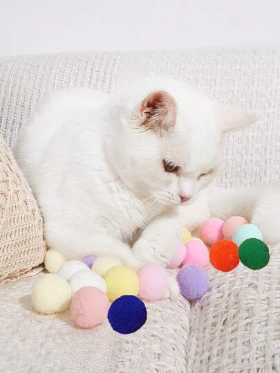 1 Set = 20pcs Macaroon Color Elastic Noiseless Polyester Interactive Toys Balls For Cats, Suitable For Entertaining Pets