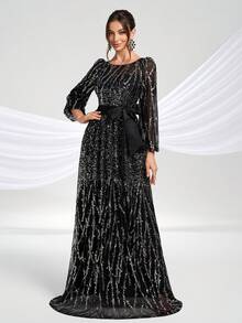 YISIKADO Váy dạ hội nữ đính sequin lấp lánh thắt nơ trước sang trọng thanh lịch, váy dài dự tiệc prom, tiệc cưới, tiệc chiêu đãi, lễ tốt nghiệp, tiệc tối trang trọng, buổi hòa nhạc - Nhiều màu - Xem 2