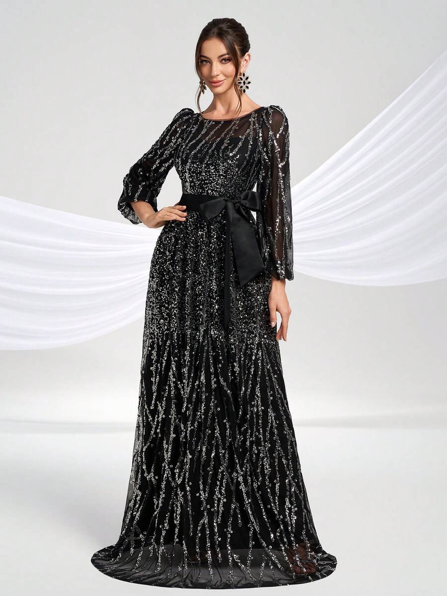 YISIKADO Váy dạ hội nữ đính sequin lấp lánh thắt nơ trước sang trọng thanh lịch, váy dài dự tiệc prom, tiệc cưới, tiệc chiêu đãi, lễ tốt nghiệp, tiệc tối trang trọng, buổi hòa nhạc