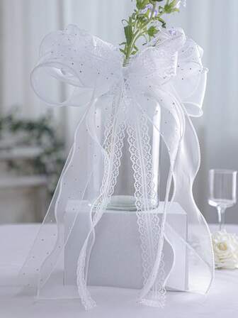 1Pc 婚礼装饰 蝴蝶结挂饰 婚礼派对场景装饰用品 创意欧式浪漫白色大蝴蝶结摆件 桌面摆件 营造氛围必备