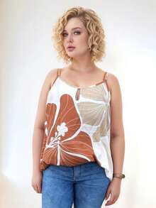 Regata Feminina Plus Size Com Decote Gota Alça Fina Lisa e Estampada de Viscose com Regulador