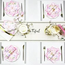 80/40/20 piezas Servilletas desechables de 13 * 13 pulgadas con estampado de mariposas y flores en rosa y azul, para uso en fiestas de cumpleaños, reuniones familiares, banquetes de bodas, decoración de hoteles y restaurantes - Rosa - Ver 8