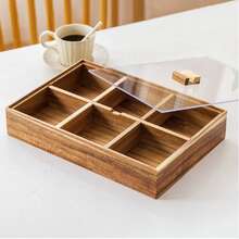 1 pieza Bandeja de snacks de madera de olmo con tapa, caja de almacenamiento de 4 compartimentos para nueces/dulces/frutas secas para el hogar, sala de estar