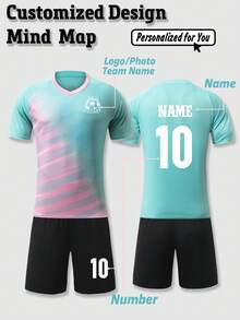 2pcs Personalized Men's Soccer Jersey- Customized Name,Number And Picture Print Short Sleeve T-Shirt+Shorts Sports Set Spring/Summer - Multicolor - View 1