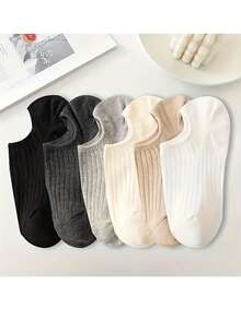 6/12 Pairs Women Invisible Socks, Solid Color, Knitted Fabric, 95% Polyester And 5% Spandex, Comfortable Multi-Purpose, Hand Wash, 200g/Sqm, Unisex - Multicolor - View 3